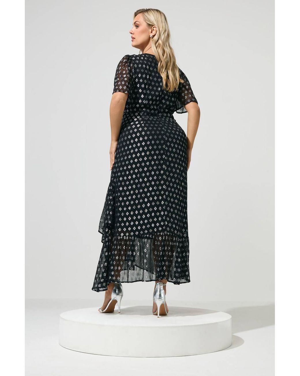 Yours Blue Metallic Ruffle Wrap Dress
