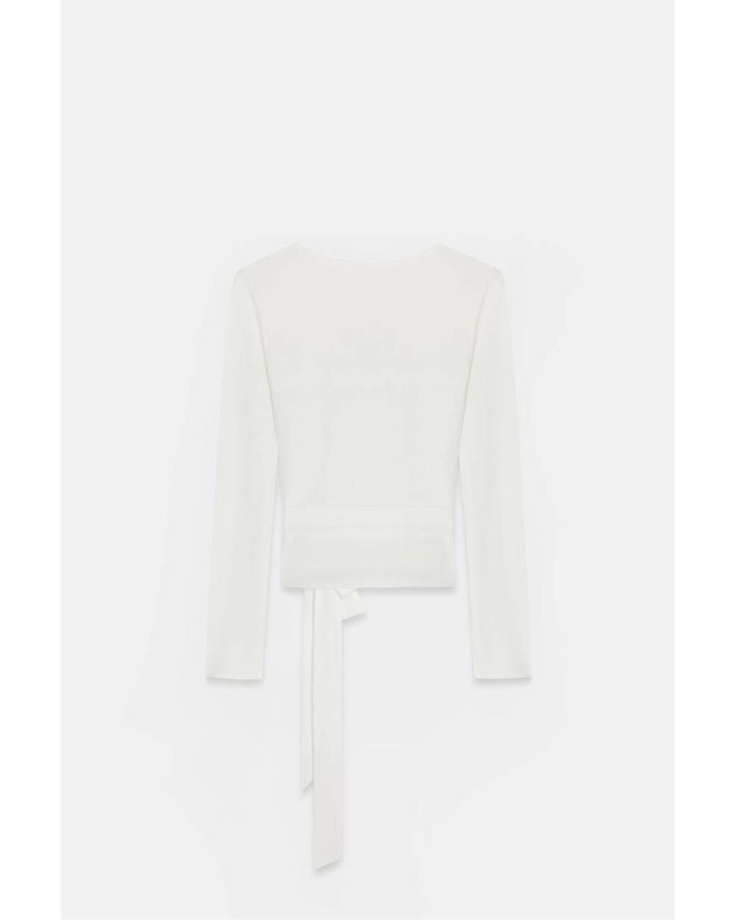 Dilvin White Crop Wrap Blouse With Tie Detail