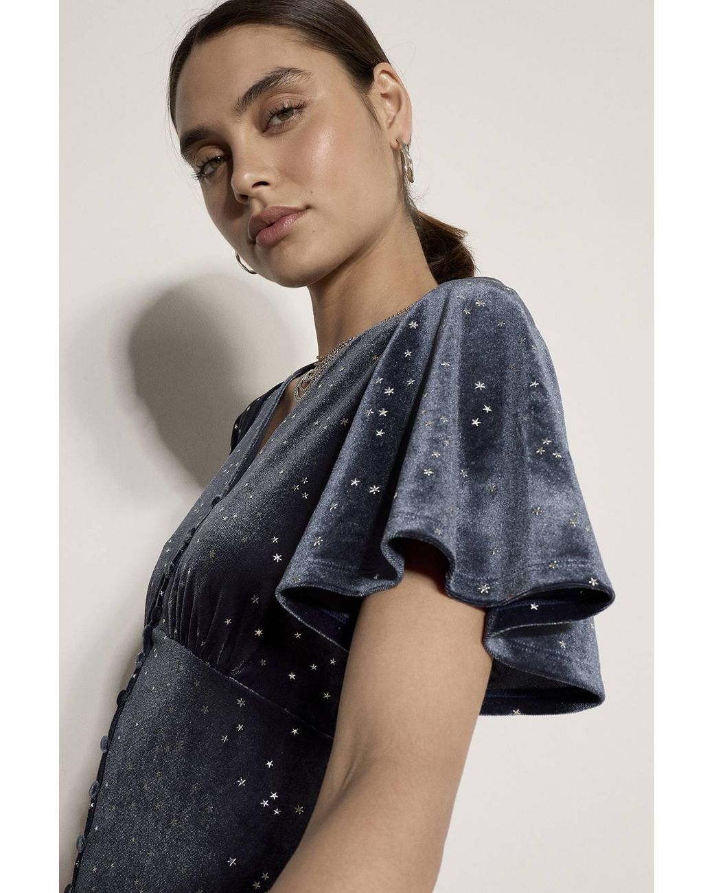 Apricot Blue Foil Star Velvet Mini Dress