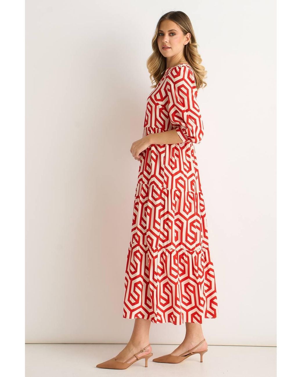Gini London Red Geo Print Smock Maxi Dress