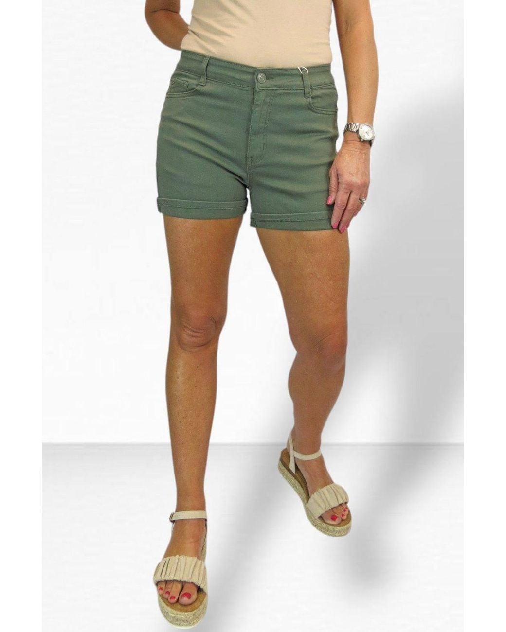 Paulo Due Green Casual Turn Up Slim Fit Shorts