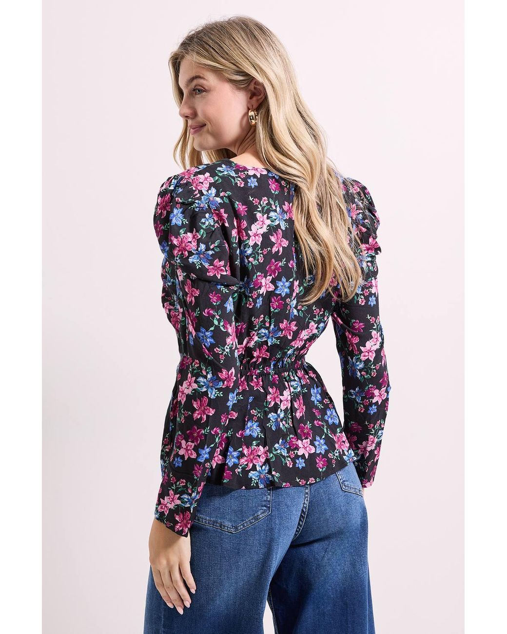 Dorothy Perkins Blue Button Detail Printed Peplum Blouse