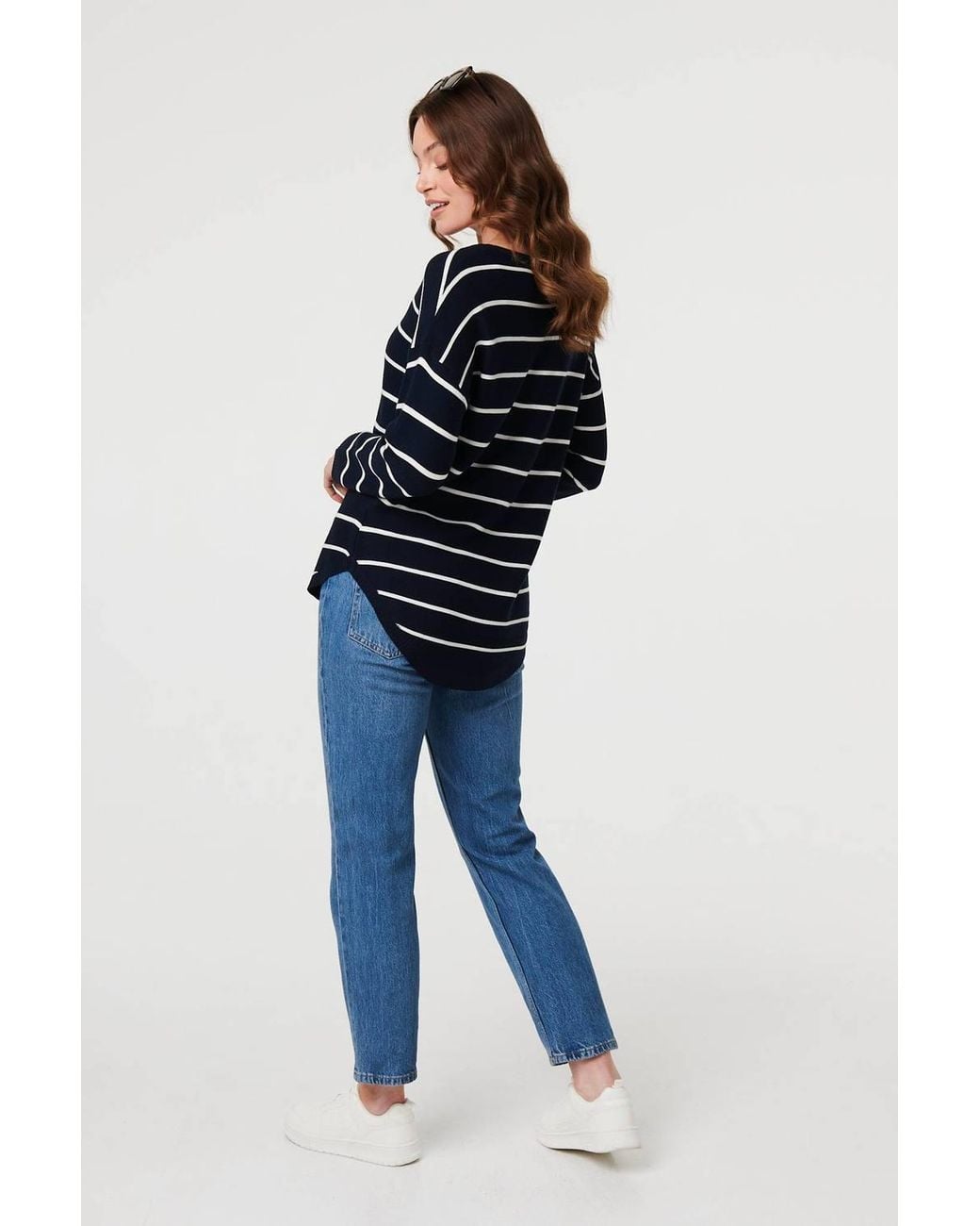 Izabel London Blue Striped Drop Shoulder Long Sleeve Top