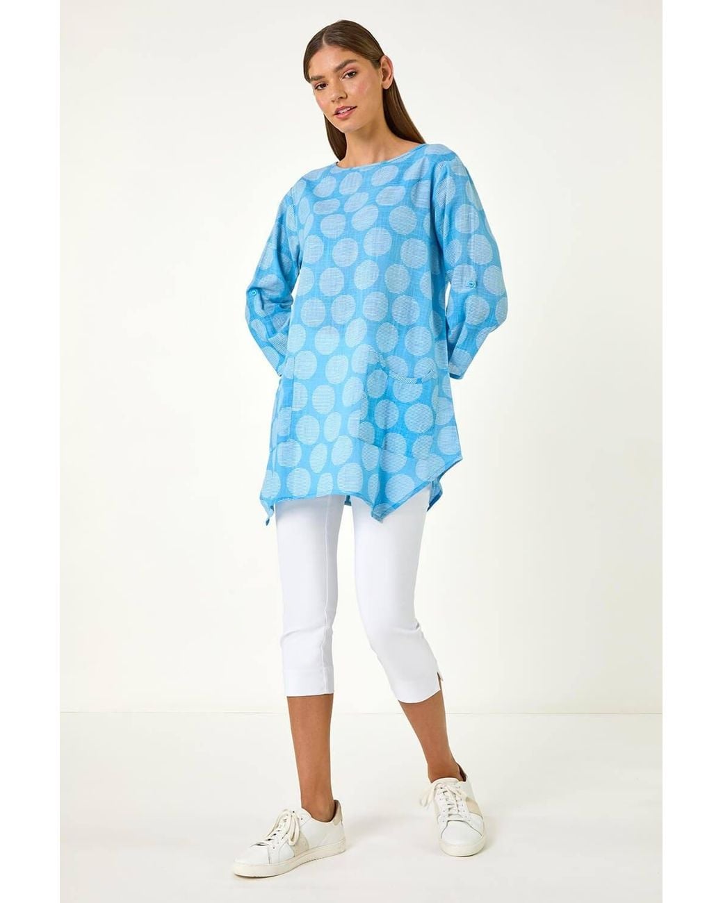 Roman Blue Spot Print Longline Tunic Top