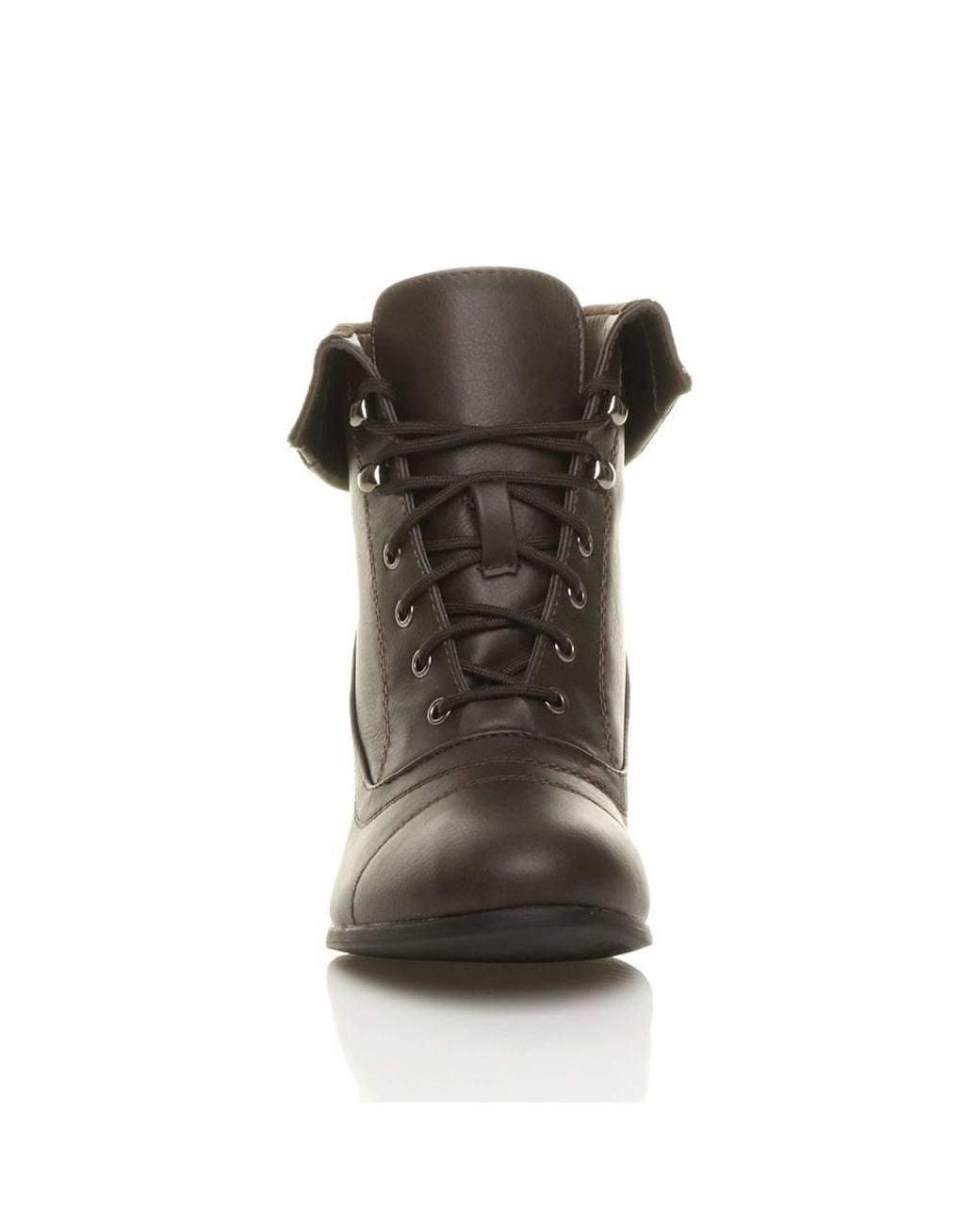 AJVANI Brown Mid Cuban Heel Pixie Lace Up Granny Ankle Boots