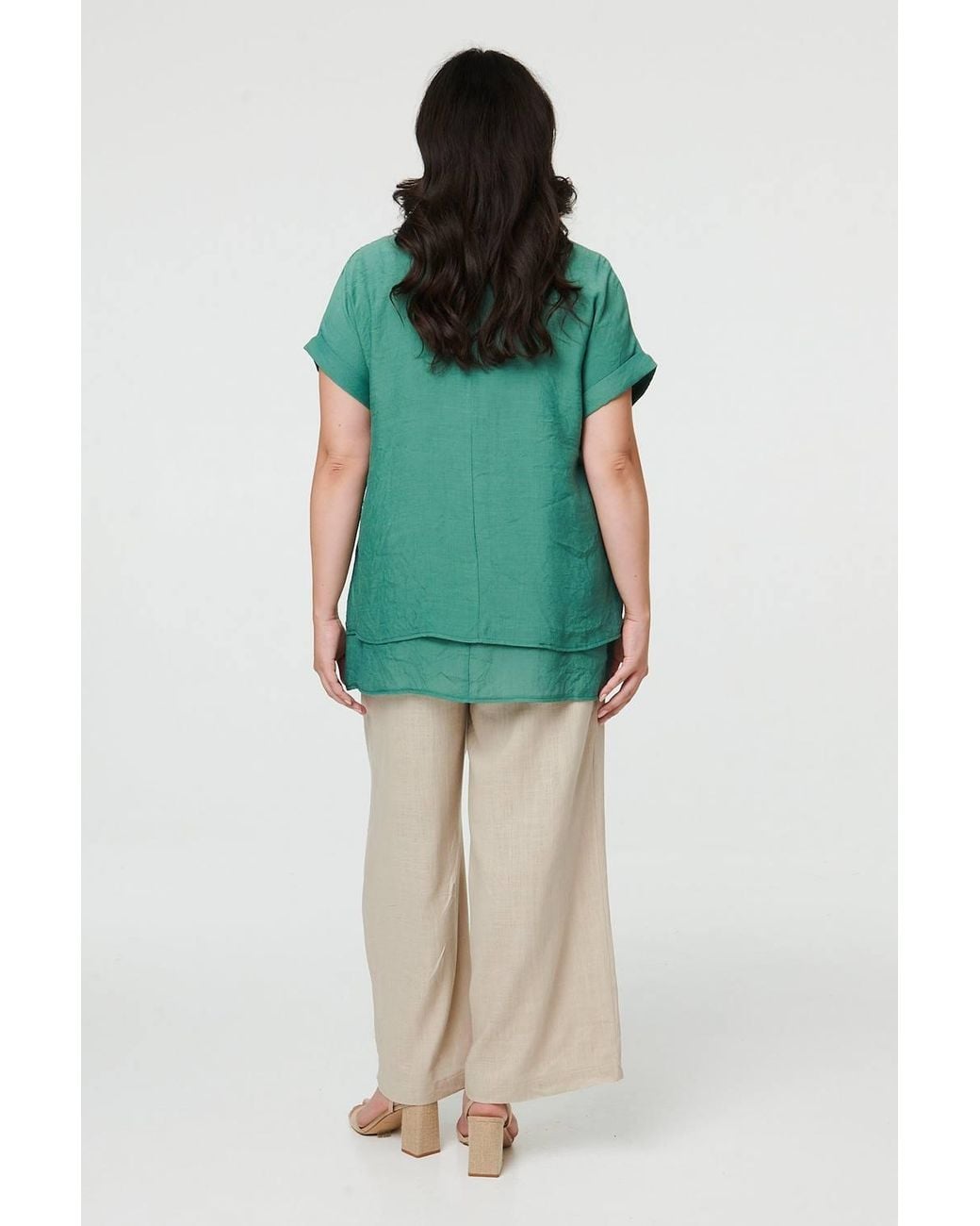 Izabel London Green Curve Layered Short Sleeve Tunic Top