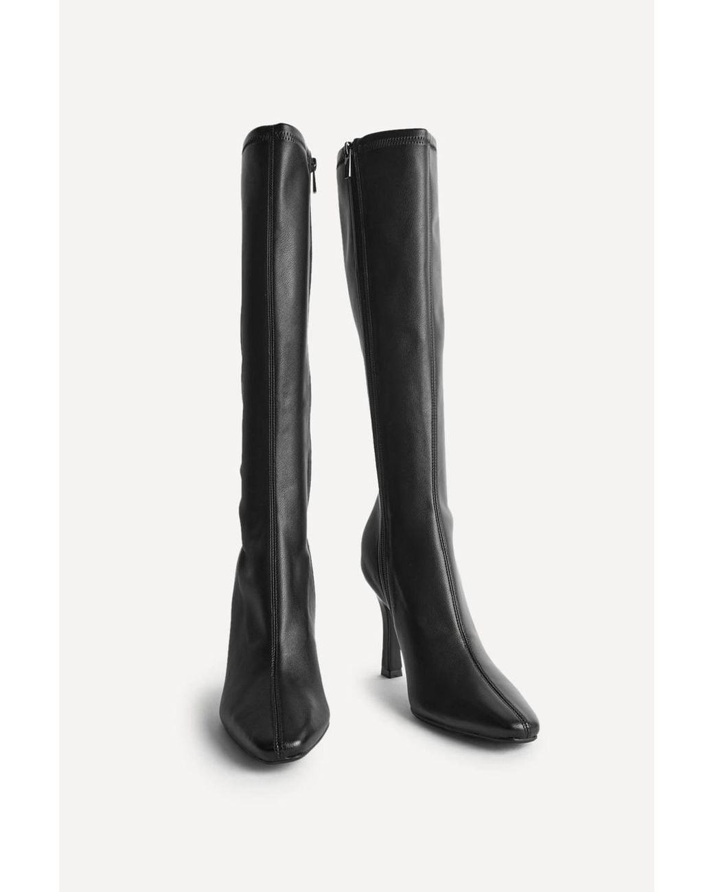 Linzi Black Alexia Faux Leather Stretch High Leg Boots