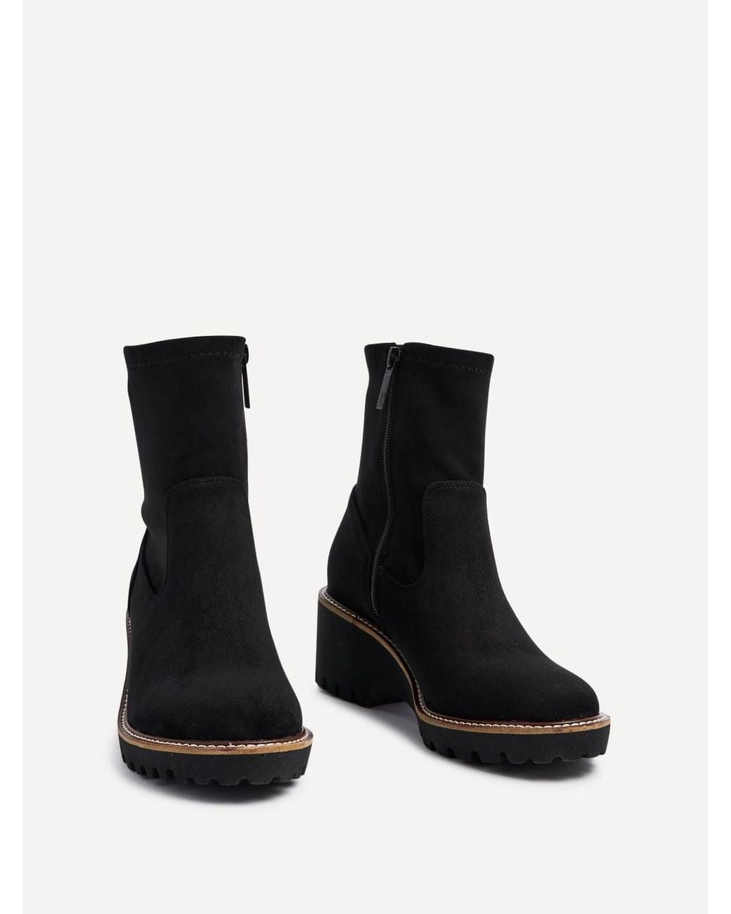 Linzi Black Trish Faux Suede Wedged Heel Ankle Boot