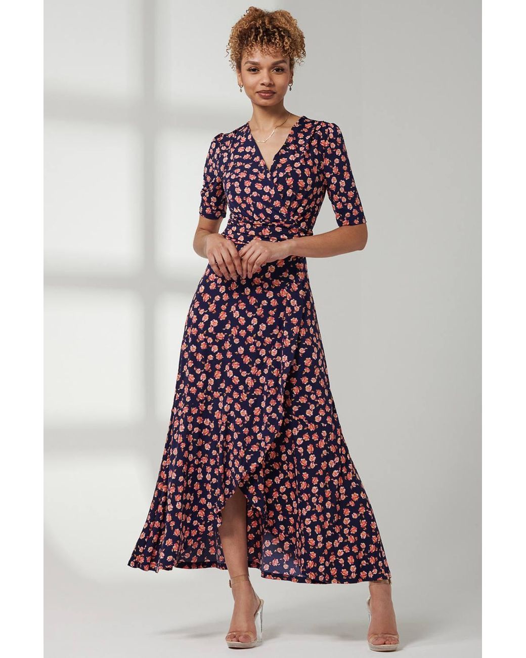 Jolie Moi Red Print Viscose Frill Hem Maxi Dress