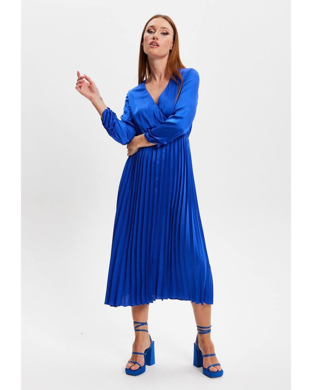 Liquorish Blue Royal Midi Dress W/ Pleat Details