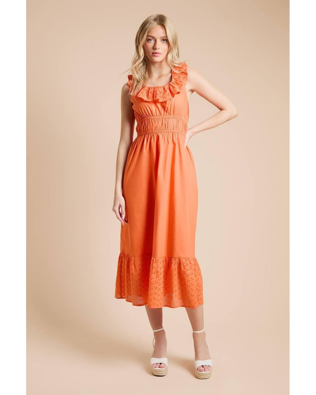 Dorothy Perkins Orange Broderie Ruffle Tiered Hem Maxi Dress