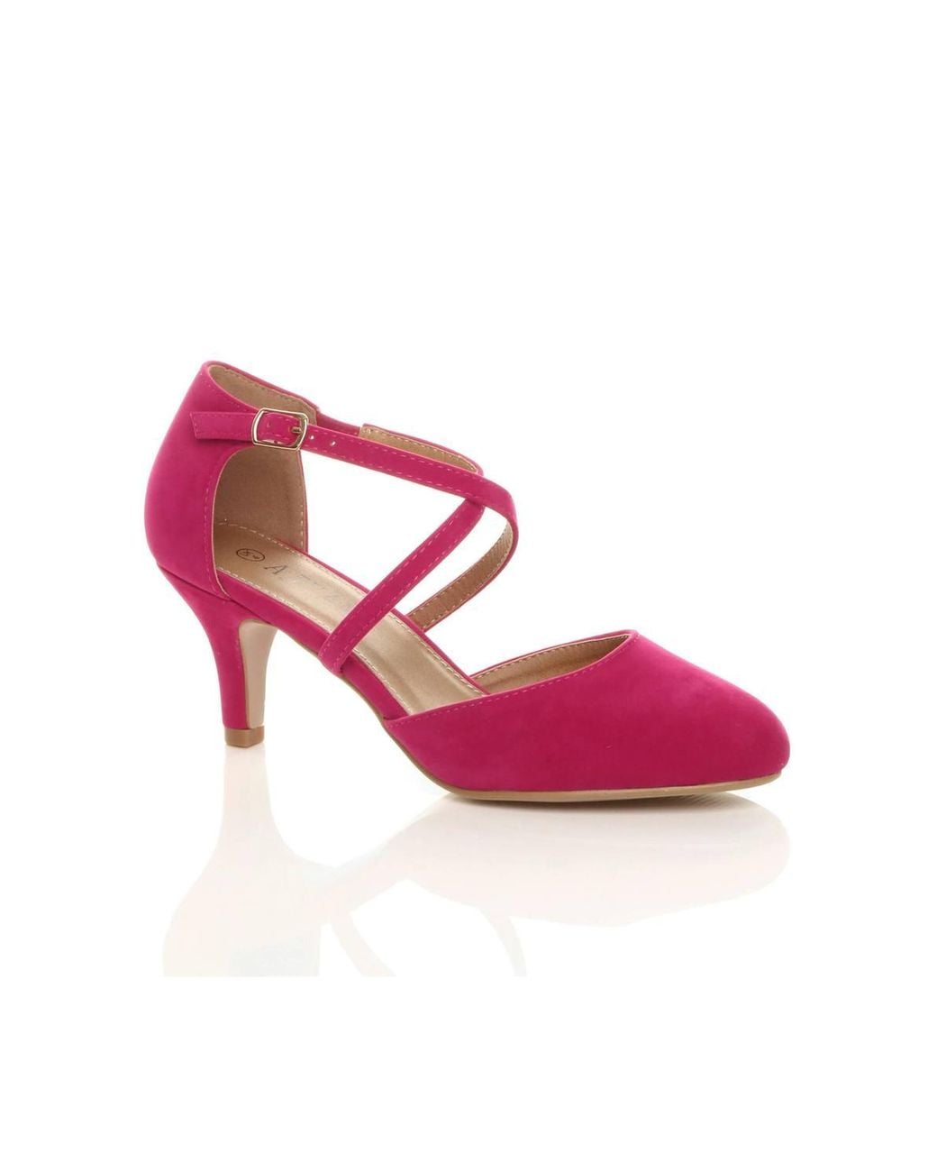 AJVANI Pink Mid Heel Crossed Straps Court Shoes