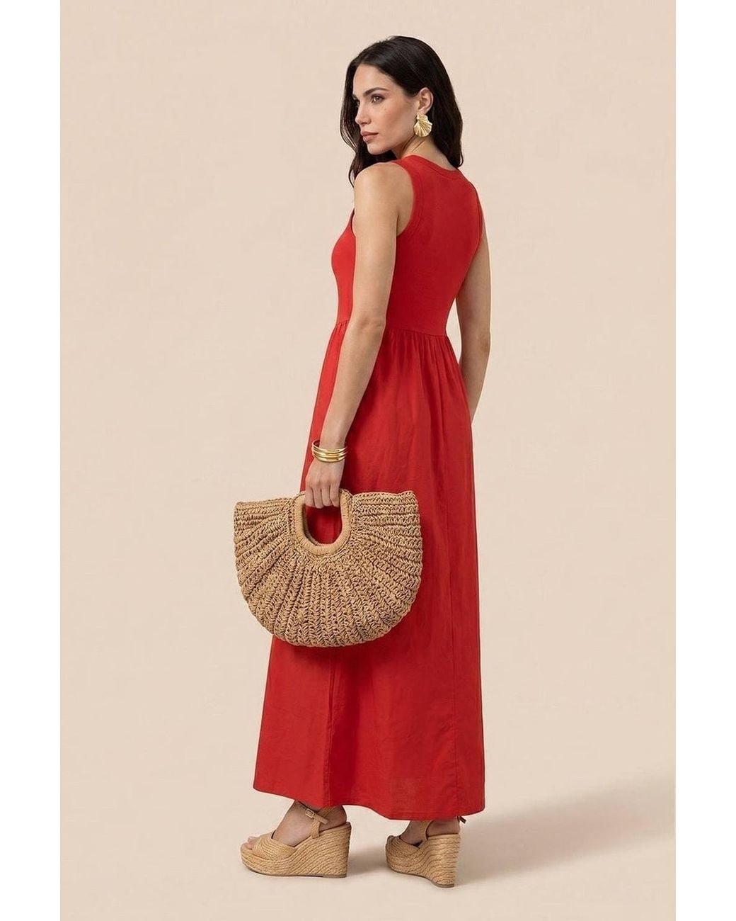 Urban Bliss Red Ribbed Cotton Poplin Dress