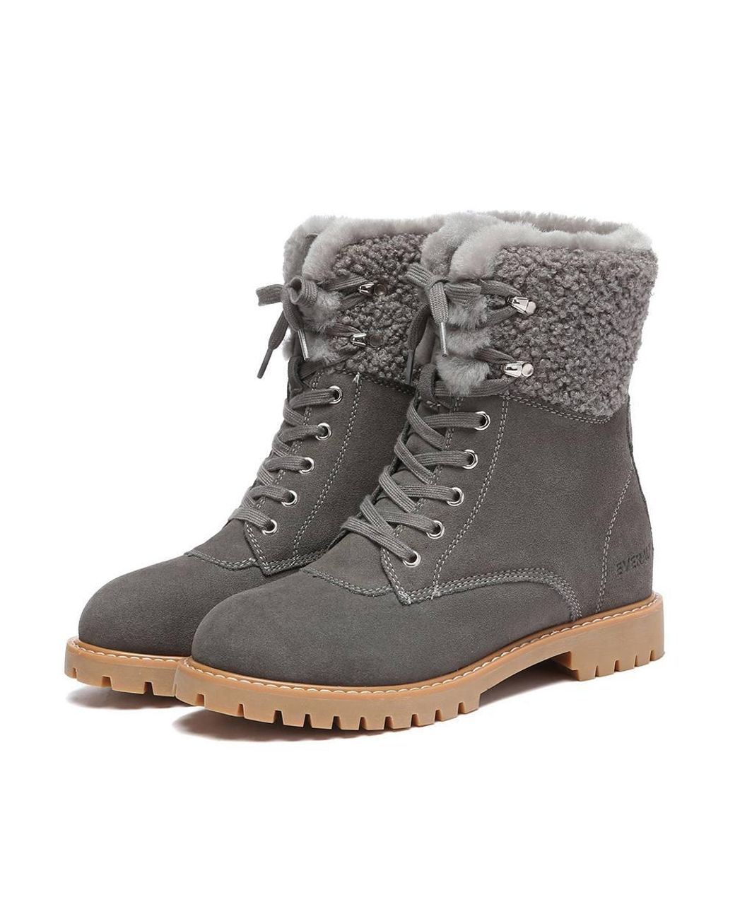 EverAu Australia Gray Sheepskin Knitted Wool Sittella Fashion Chunky Boots W/ Rubber Sole