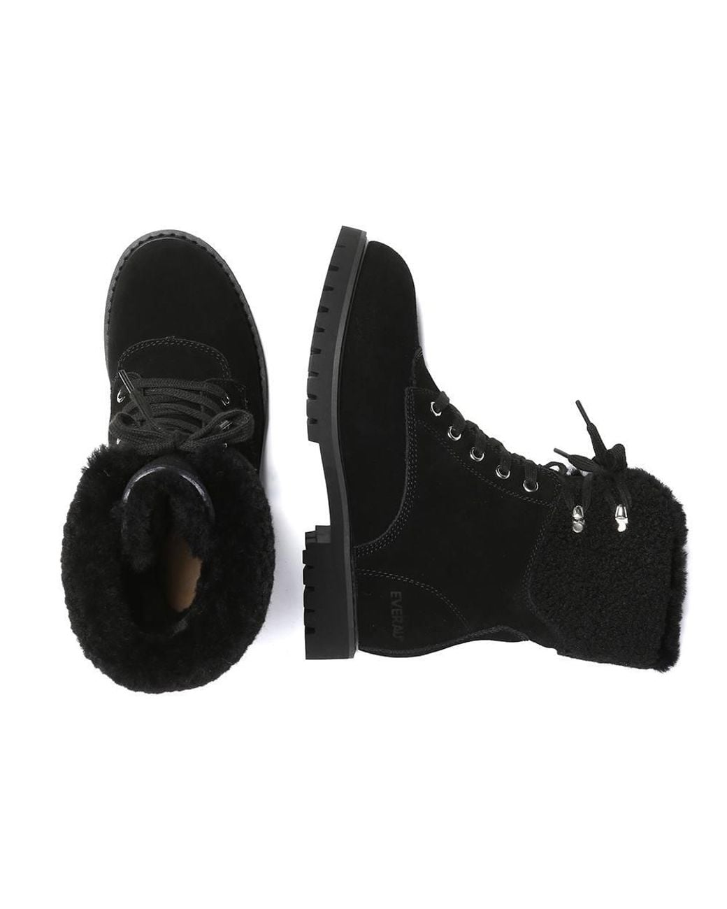 EverAu Australia Black Sheepskin Knitted Wool Sittella Fashion Chunky Boots W/ Rubber Sole