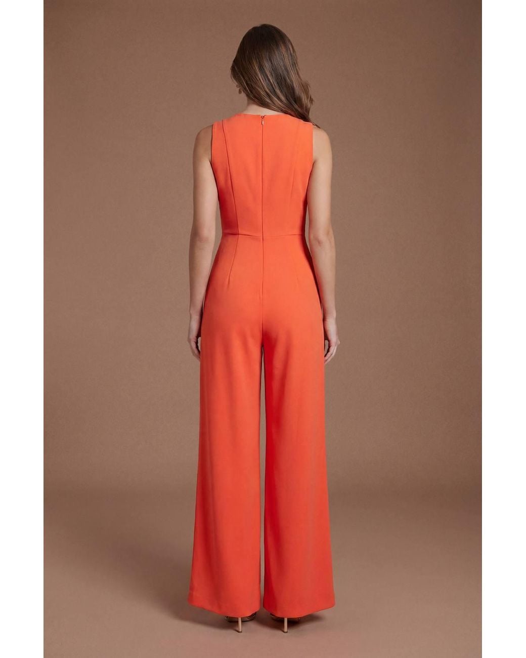 Coast Red V Neck Crepe Belted Jumpsuit