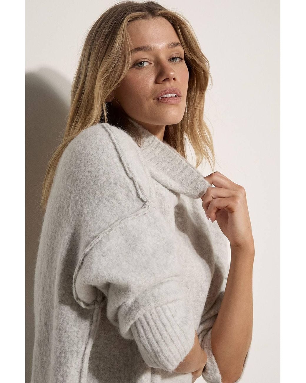 Apricot Gray Brushed High-Low Oversized Jumper