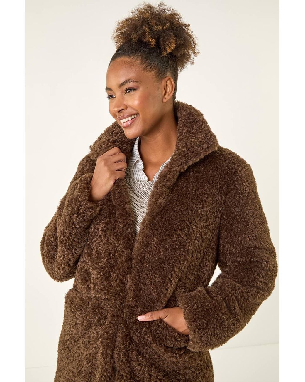 Roman Brown Curly Soft Borg Coat