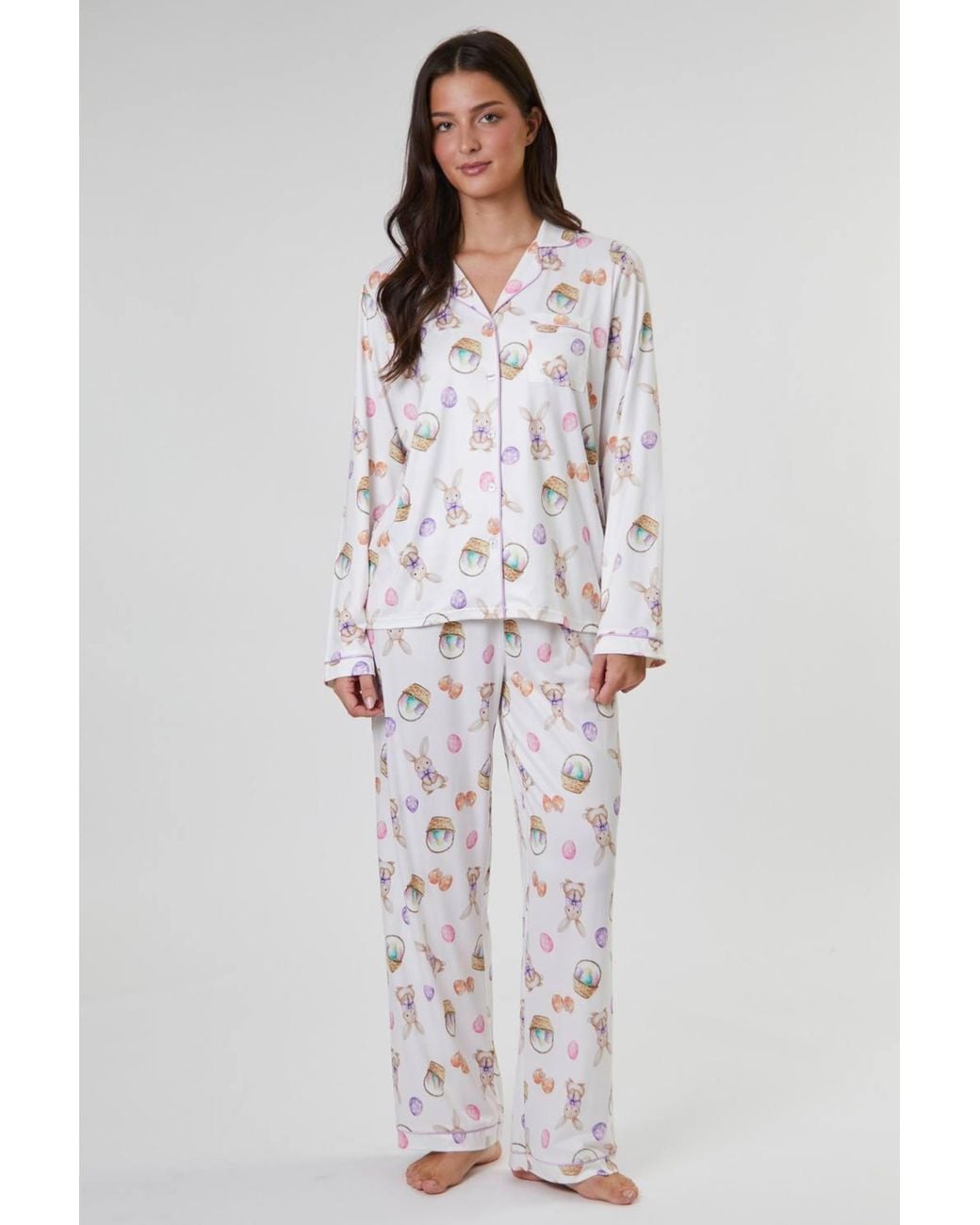 Loungeable Multicolor Bunny Printed Jersey Long Sleeve & Trouser Set