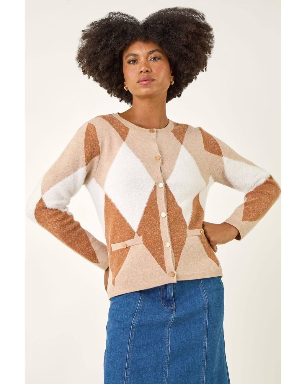 Roman Black Geometric Buttoned Knit Cardigan