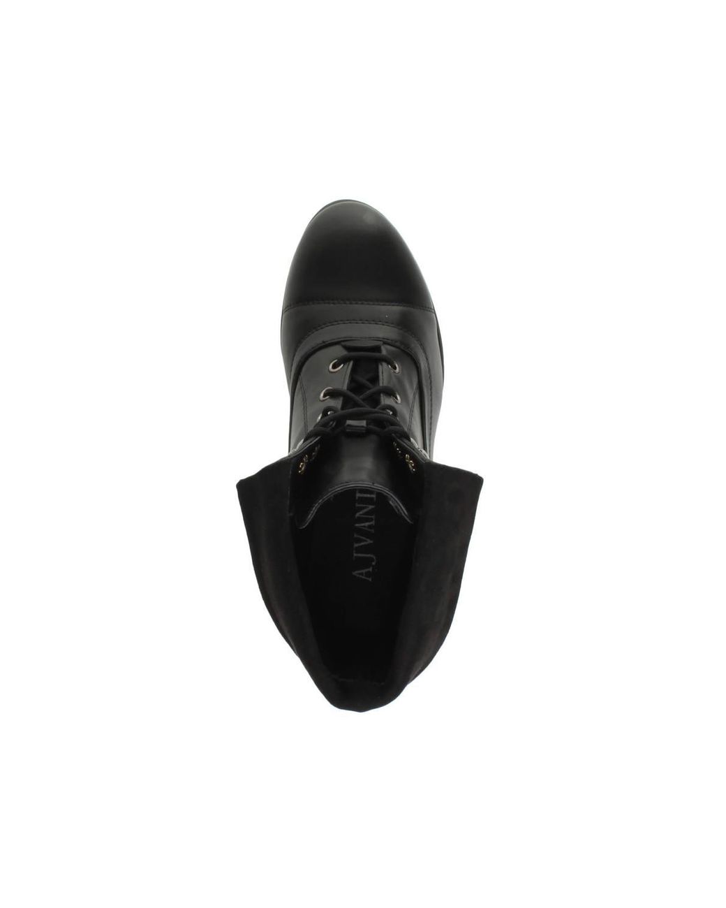 AJVANI Black Mid Cuban Heel Pixie Lace Up Granny Ankle Boots