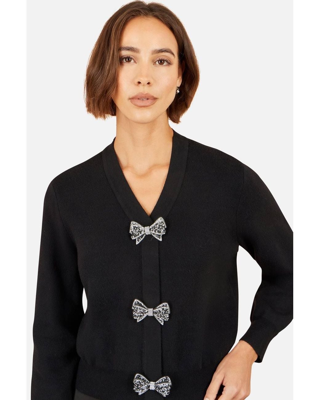 Yumi' Black Sparkle Bow Cardigan
