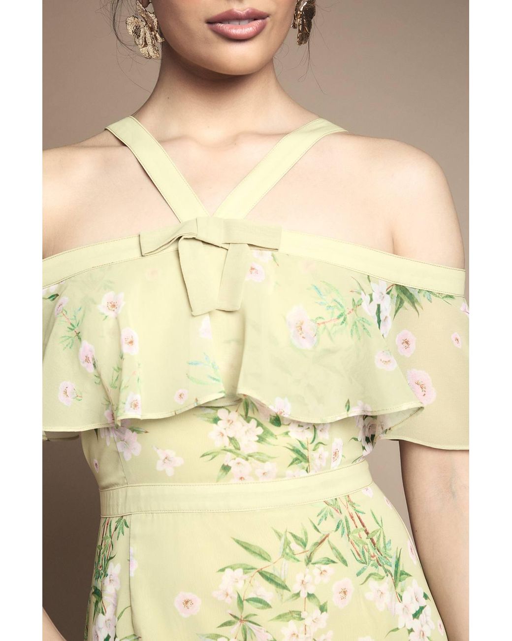 Oasis Natural Bow Detail Halter Neck Bardot Dress