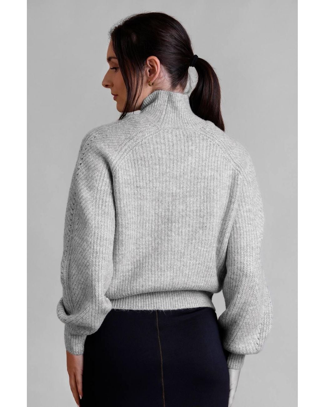 Enorsia Gray Funnel Neck Jumper