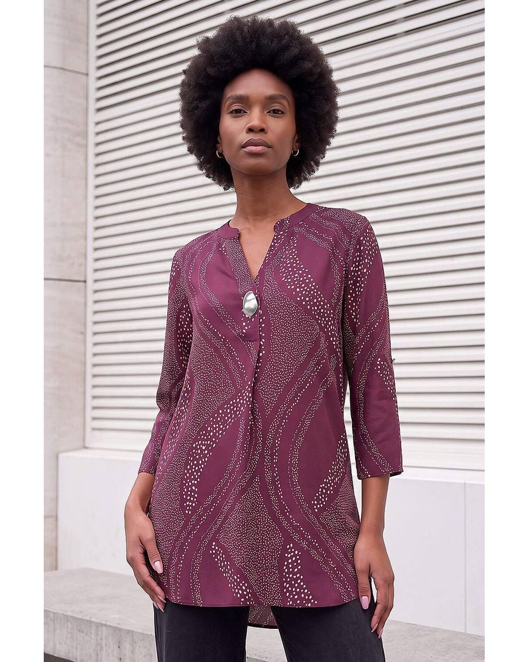 Roman Purple Spot Print Longline Top