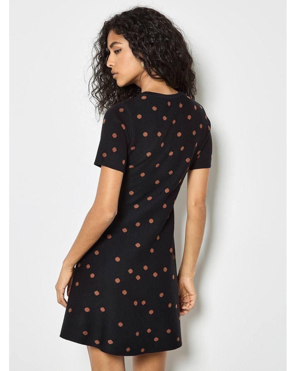 Apricot Natural Polka Dot Knitted Shift Mini Dress