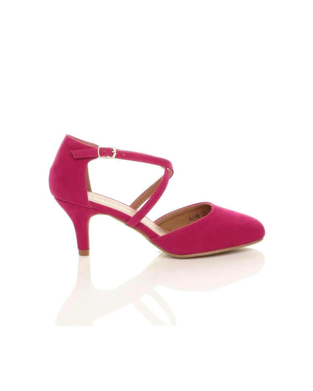 AJVANI Pink Mid Heel Crossed Straps Court Shoes
