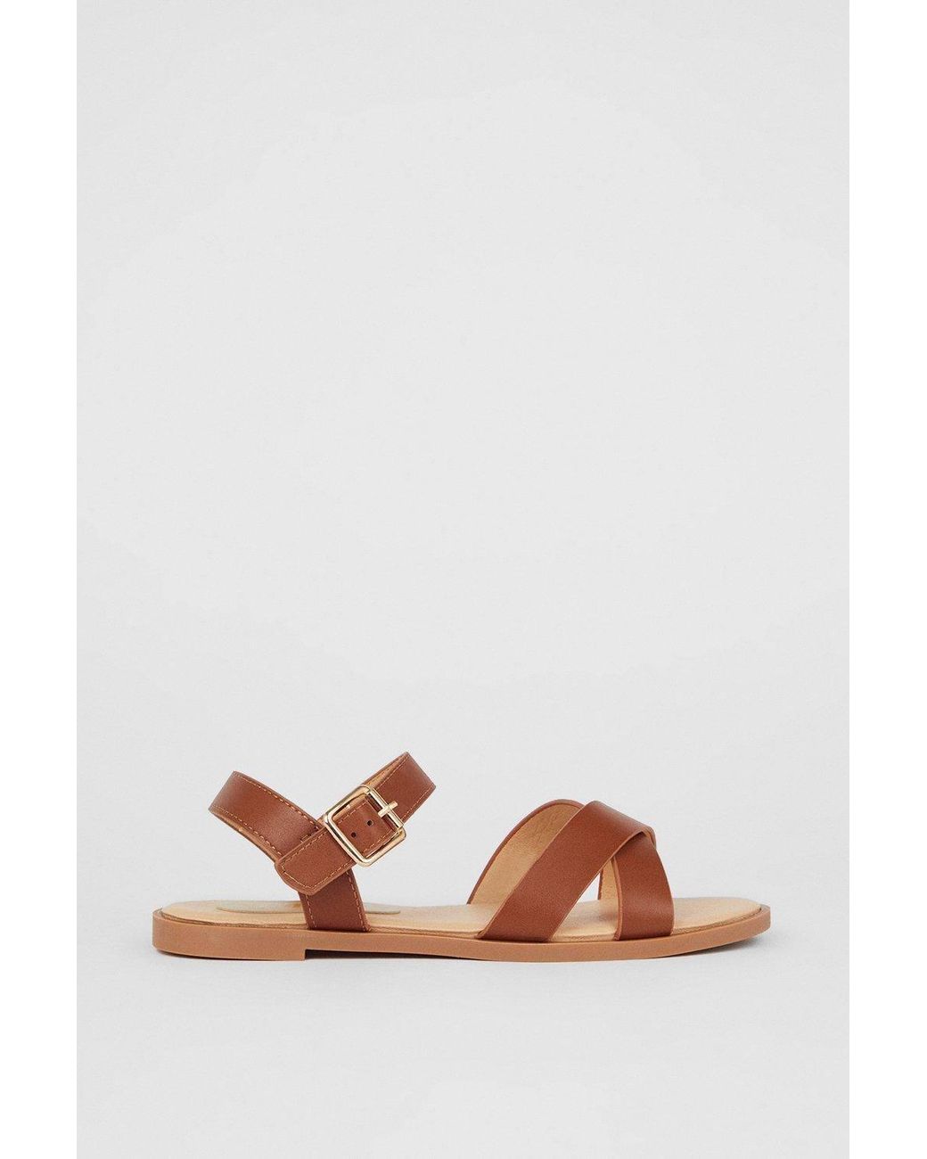 Dorothy Perkins Natural Florence Cross Strap Faux Leather Flat Sandal