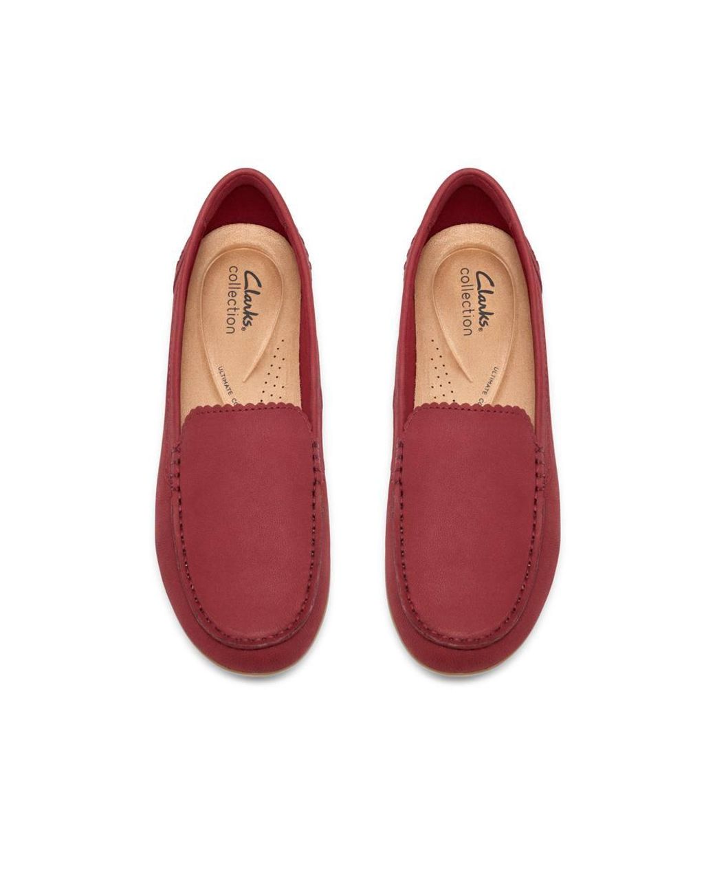 Clarks Red Elliotte Step Nubuck Slip Ons, Moccasins
