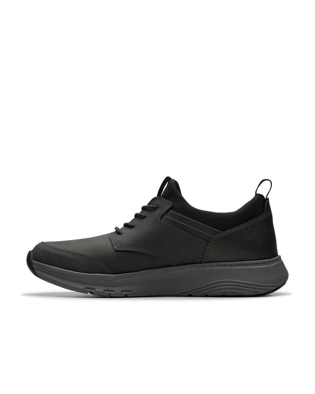 Clarks Black Motion Trek Ez Leather Trainers, Walking for men