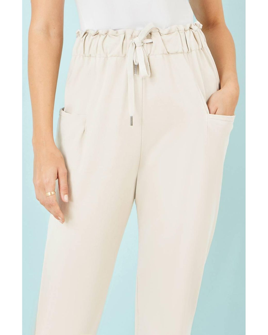 Yumi' Blue Cream Cotton Relaxed Stretch Trousers With Pockets