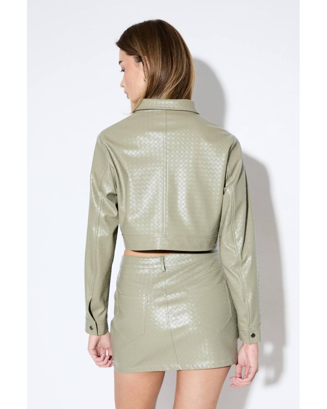 MissPap Green Woven Detail Faux Leather Jacket