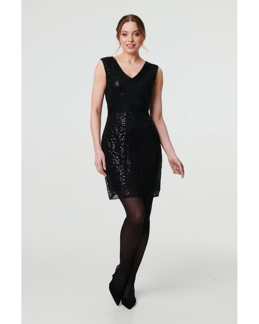 Izabel London Black Sequin Embellished Sleeveless Mini Dress
