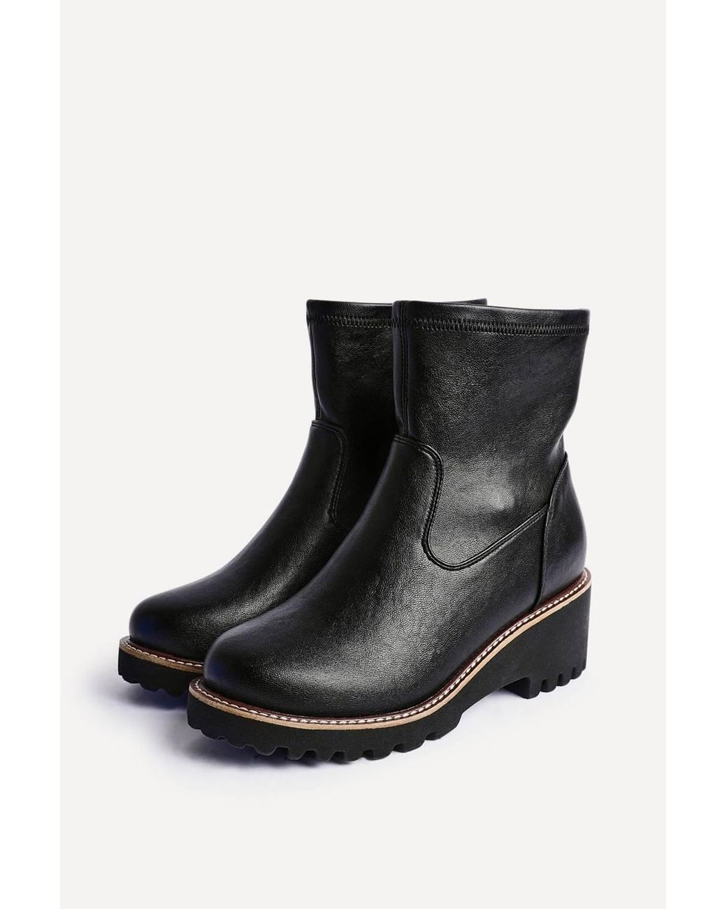 Linzi Black Pulse Wide Fit Faux Leather Wedged Heel Ankle Boot