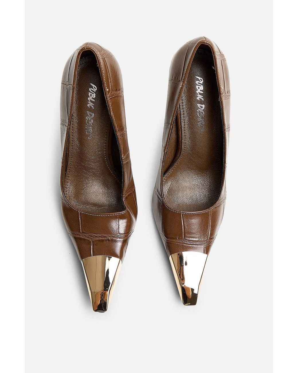 Public Desire Brown Rotate Toe Cap Detail High Heel