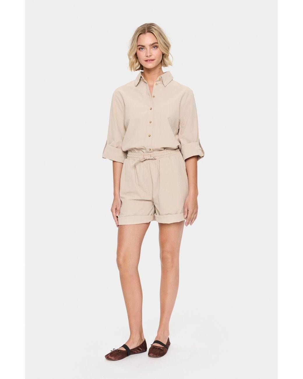 Saint Tropez Natural Zalindasz High Waisted Drawstring Shorts