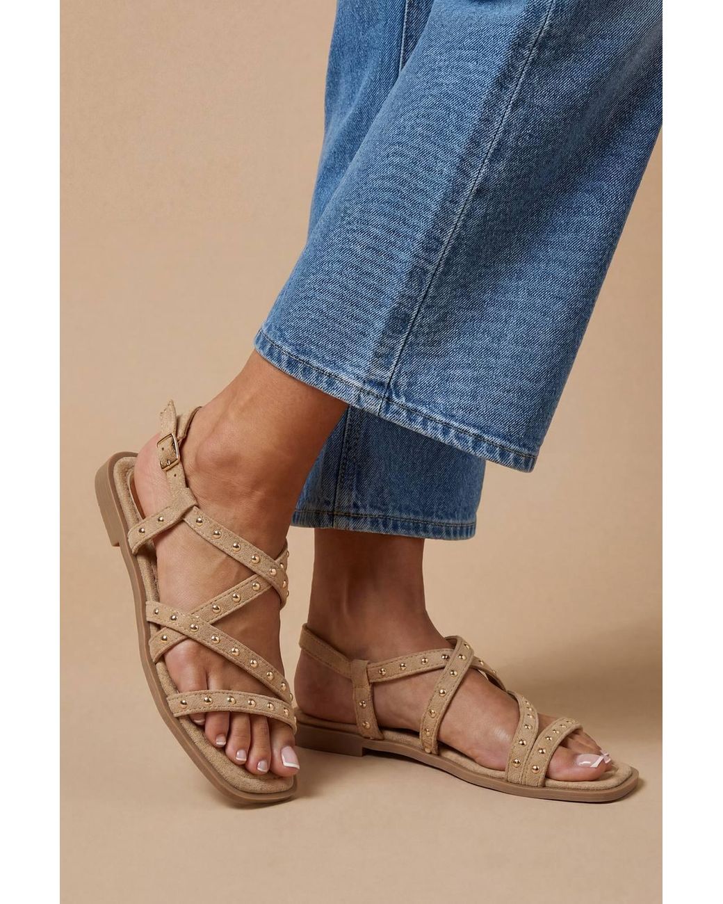 Dorothy Perkins Blue Ellis Faux Suede Studded Gladiator Flat Sandals