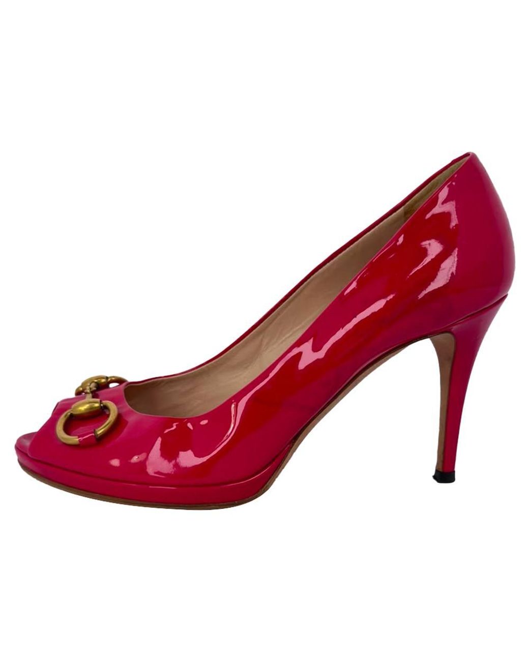 Gucci Red Preloved New Hollywood Horsebit Peep Toe Pumps