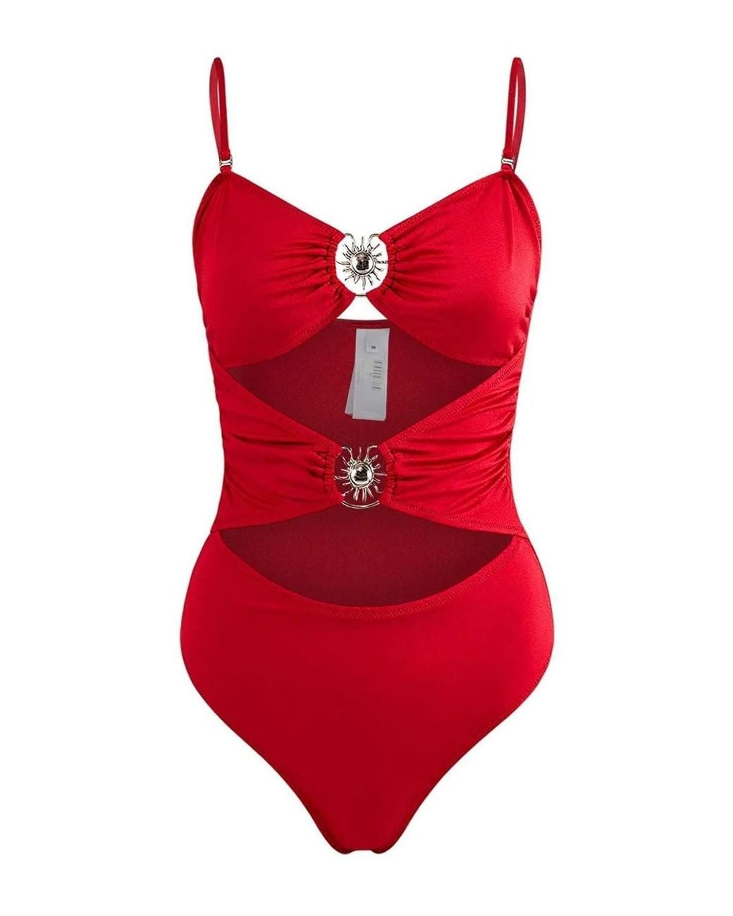 WOVCOR Red Bandeau Cut Out Detail Swimsuit W/ Hardware Accent