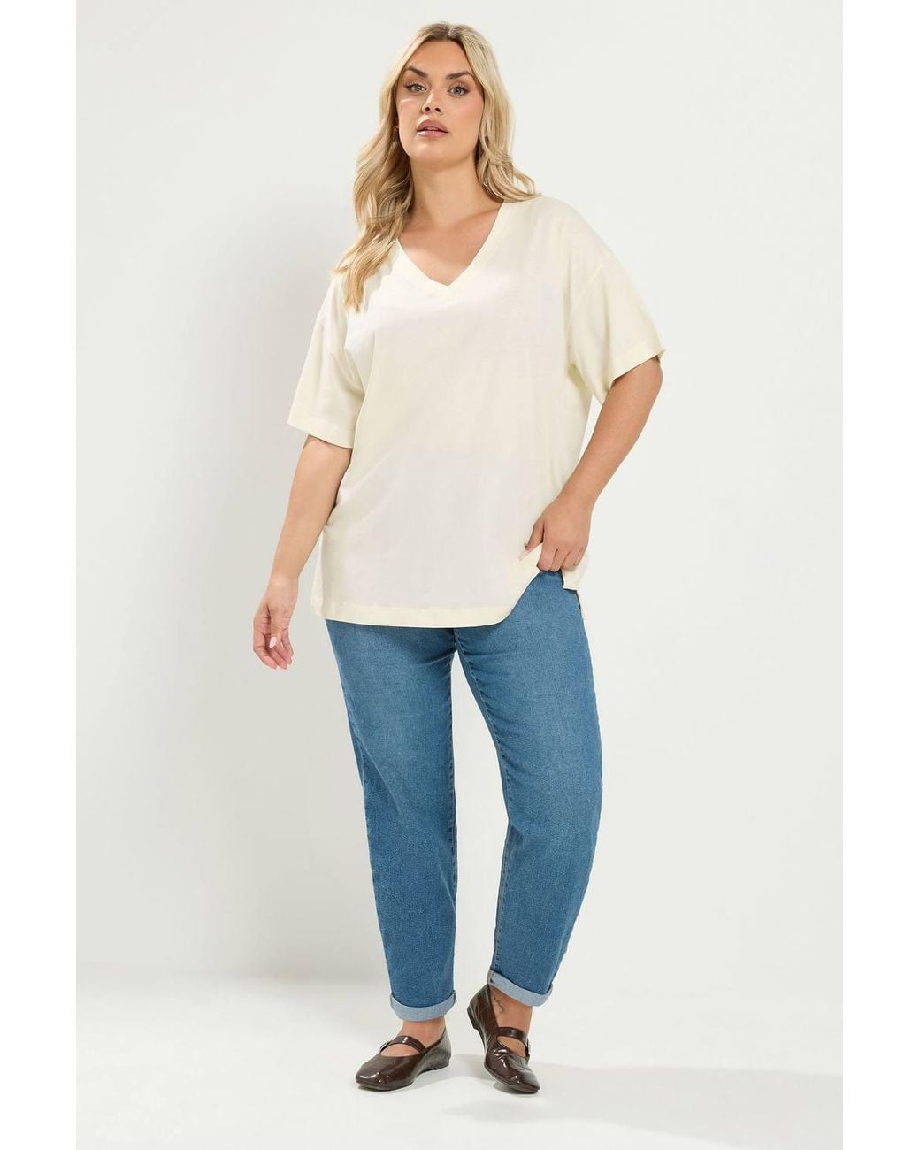 Yours White V-Neckline Longline T-Shirt