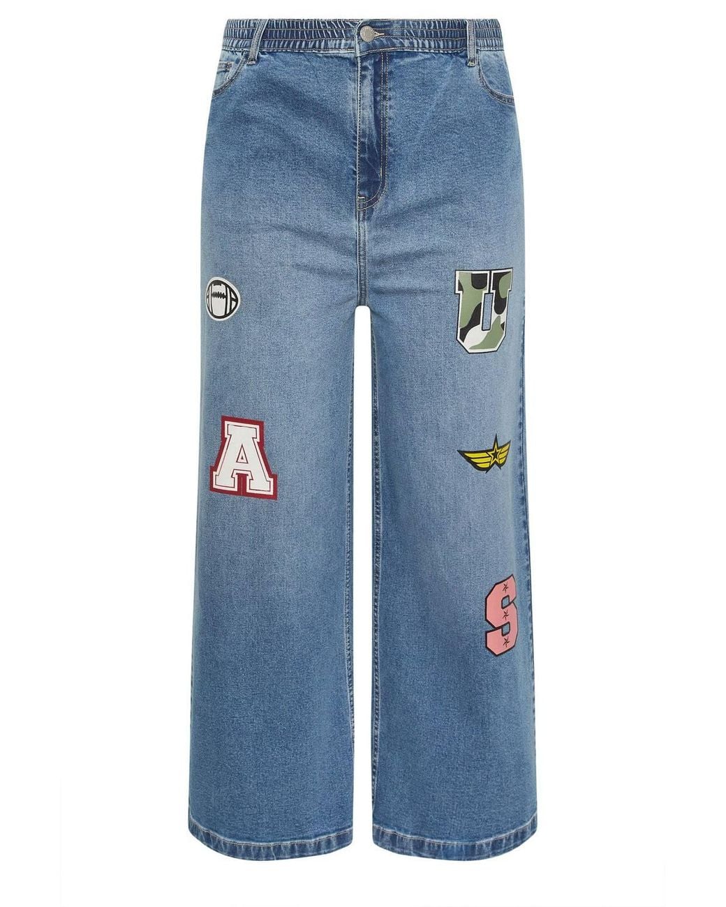 Yours Blue Badge Applique Wide Leg Jeans