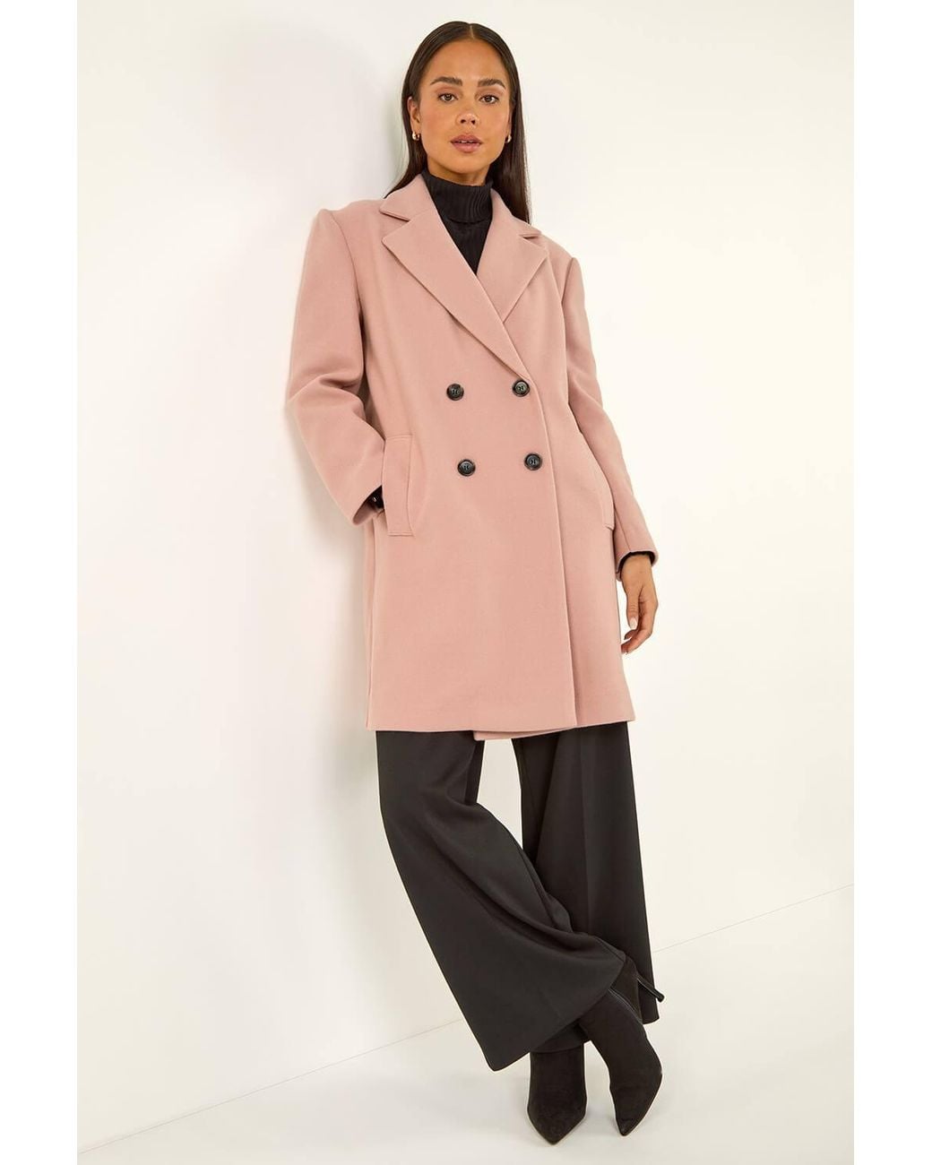Roman Pink Petite Double Breasted Revere Collar Coat