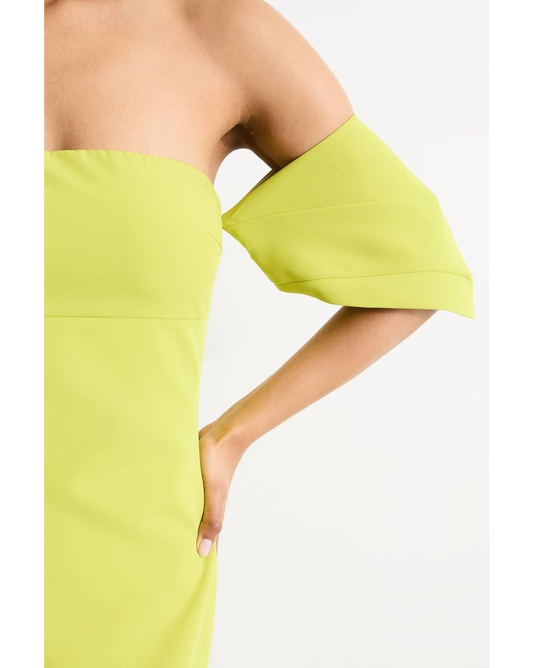 Warehouse Yellow Stretch Crepe Bardot Column Midi Dress