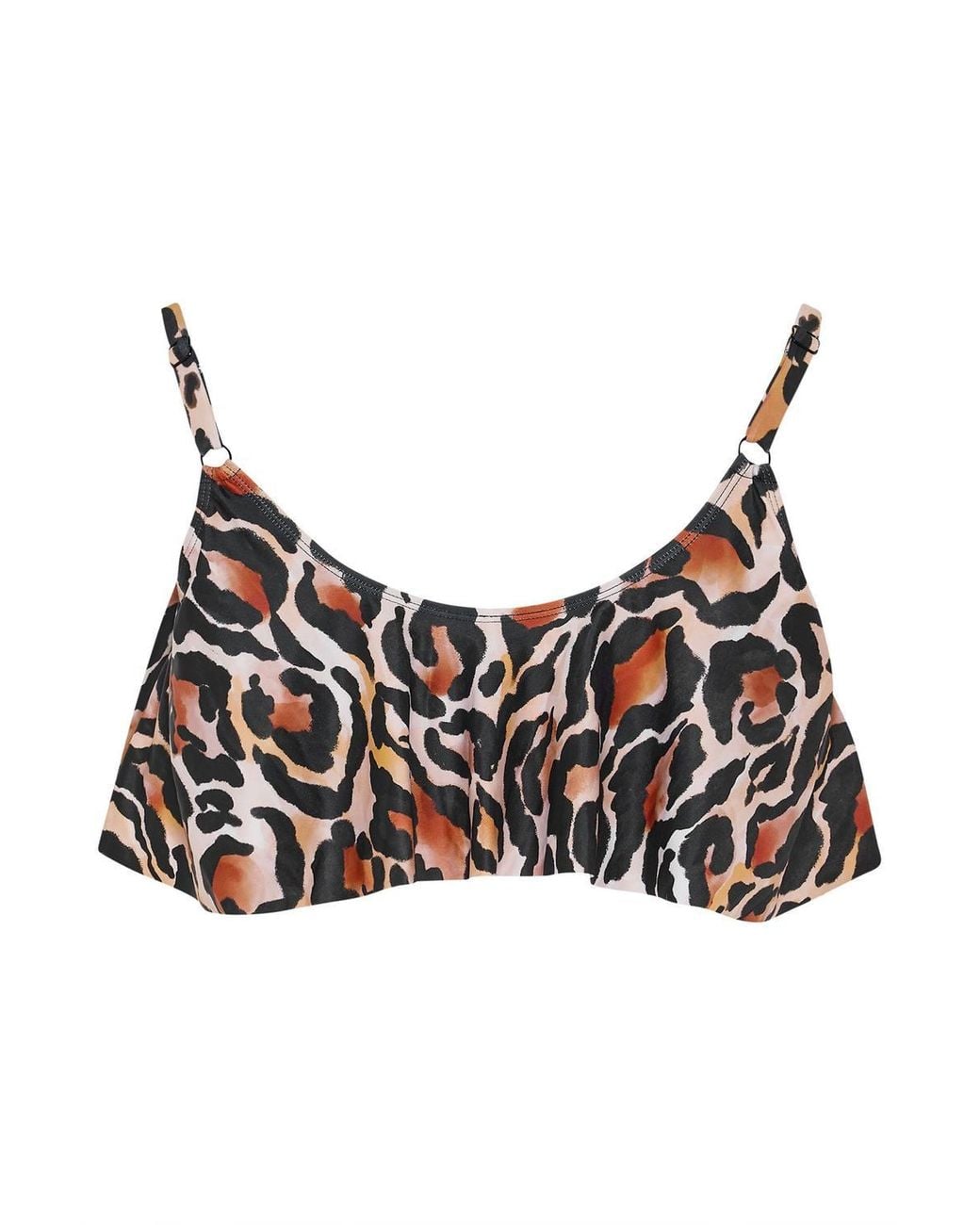 Yours Black Leopard Print Frill Bikini Top