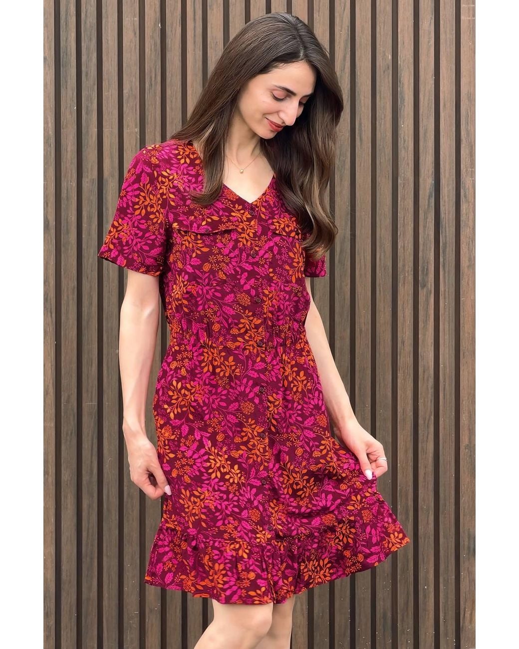Enorsia Red V-Neck Button Front Tops