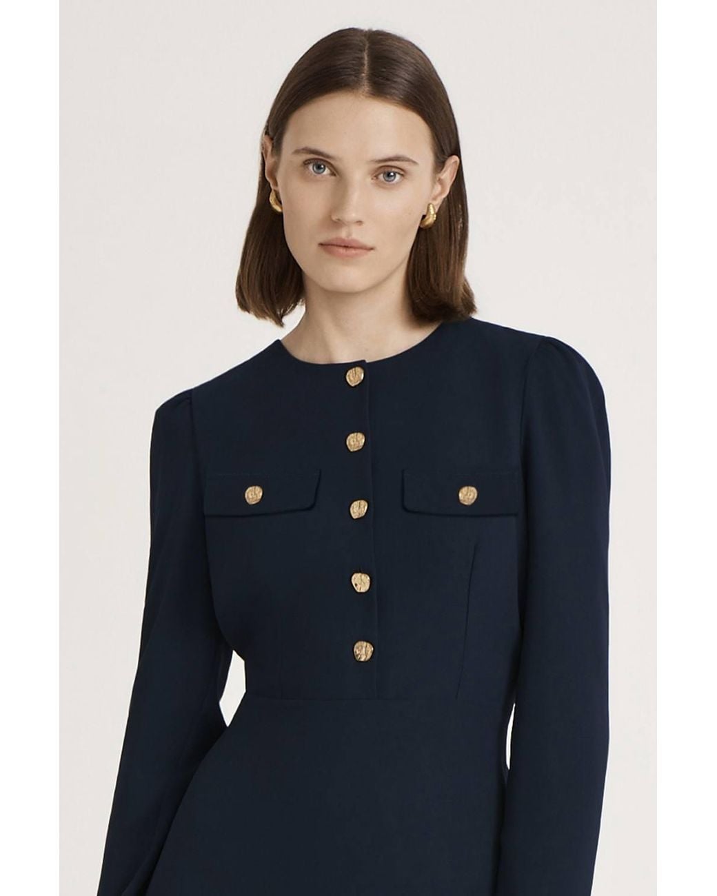 Finery London Blue Evie Long Sleeve Crepe Short Dress